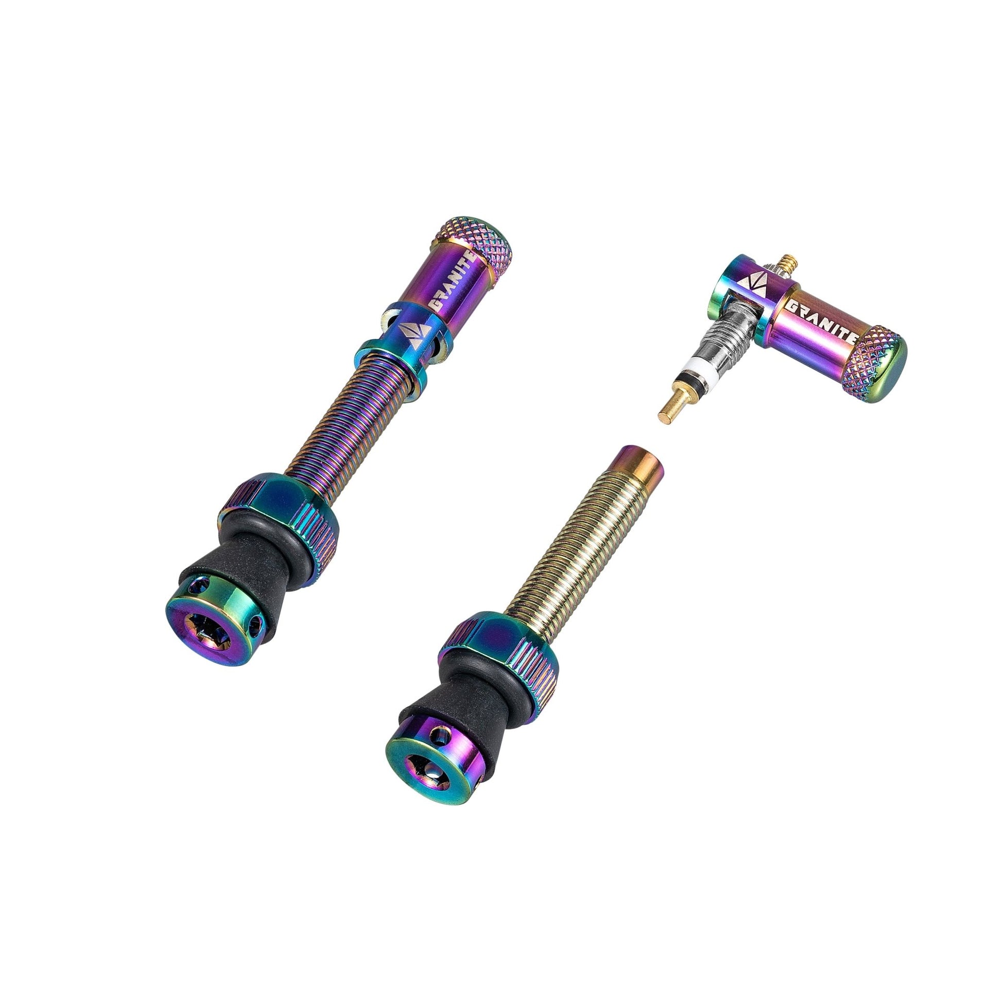 Granite Juicy Nipples Presta Valve Core Remover Cap and Stem Set for Bike & Bicycle,  - Oil Slick/Alloy