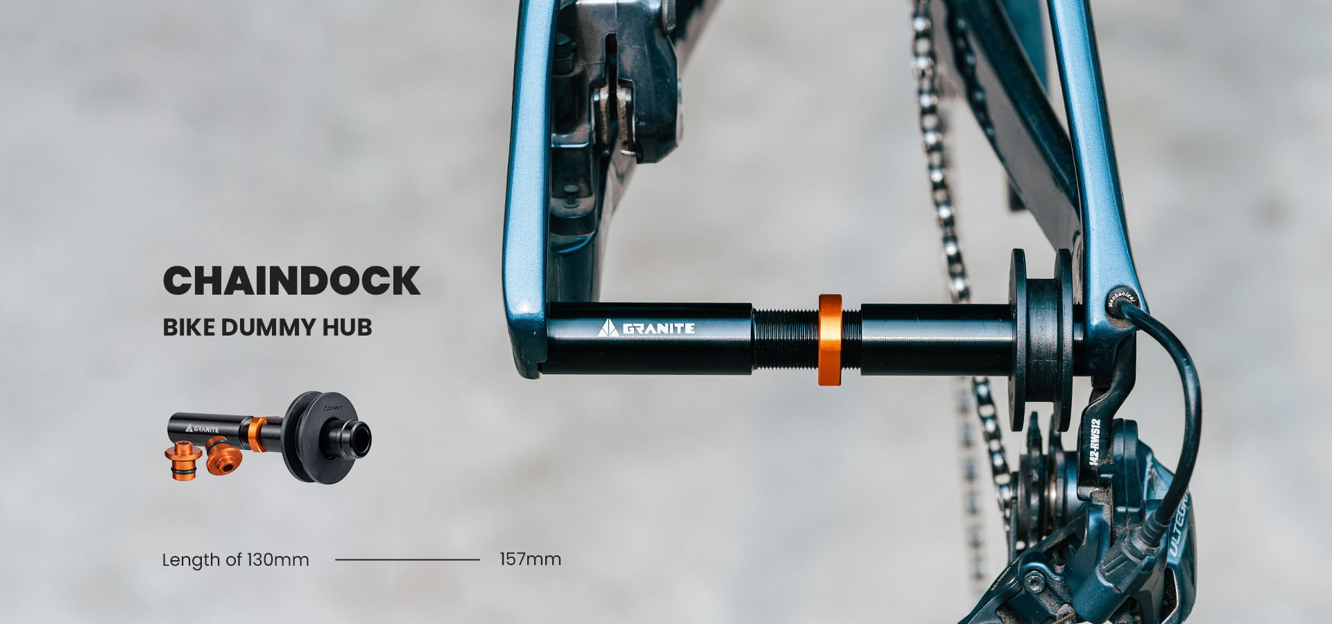 Granite Chaindock Bike dummy hub on a blurred background