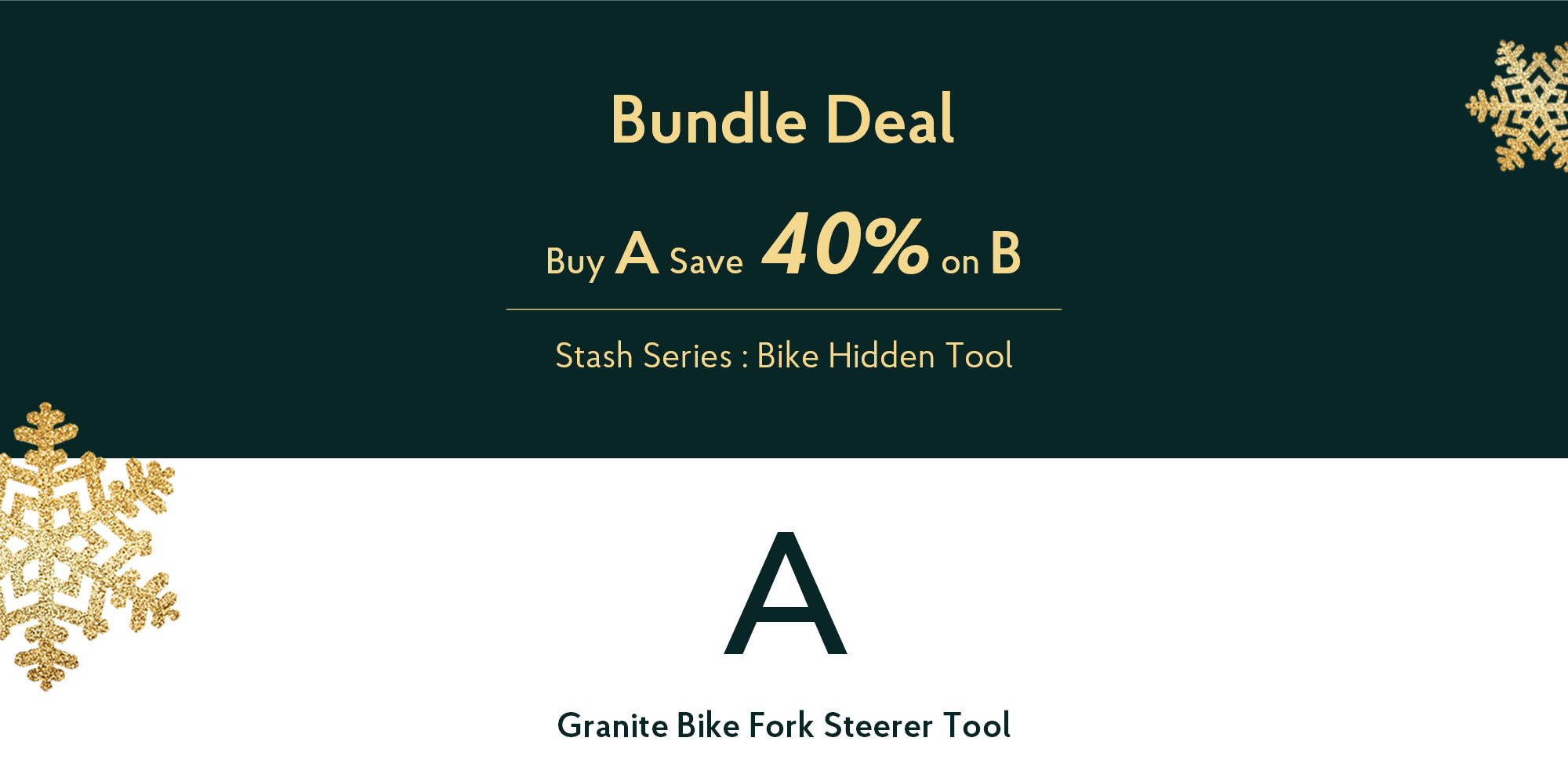 Promotional banner for a bundle deal with snowflake designs on a dark green background.