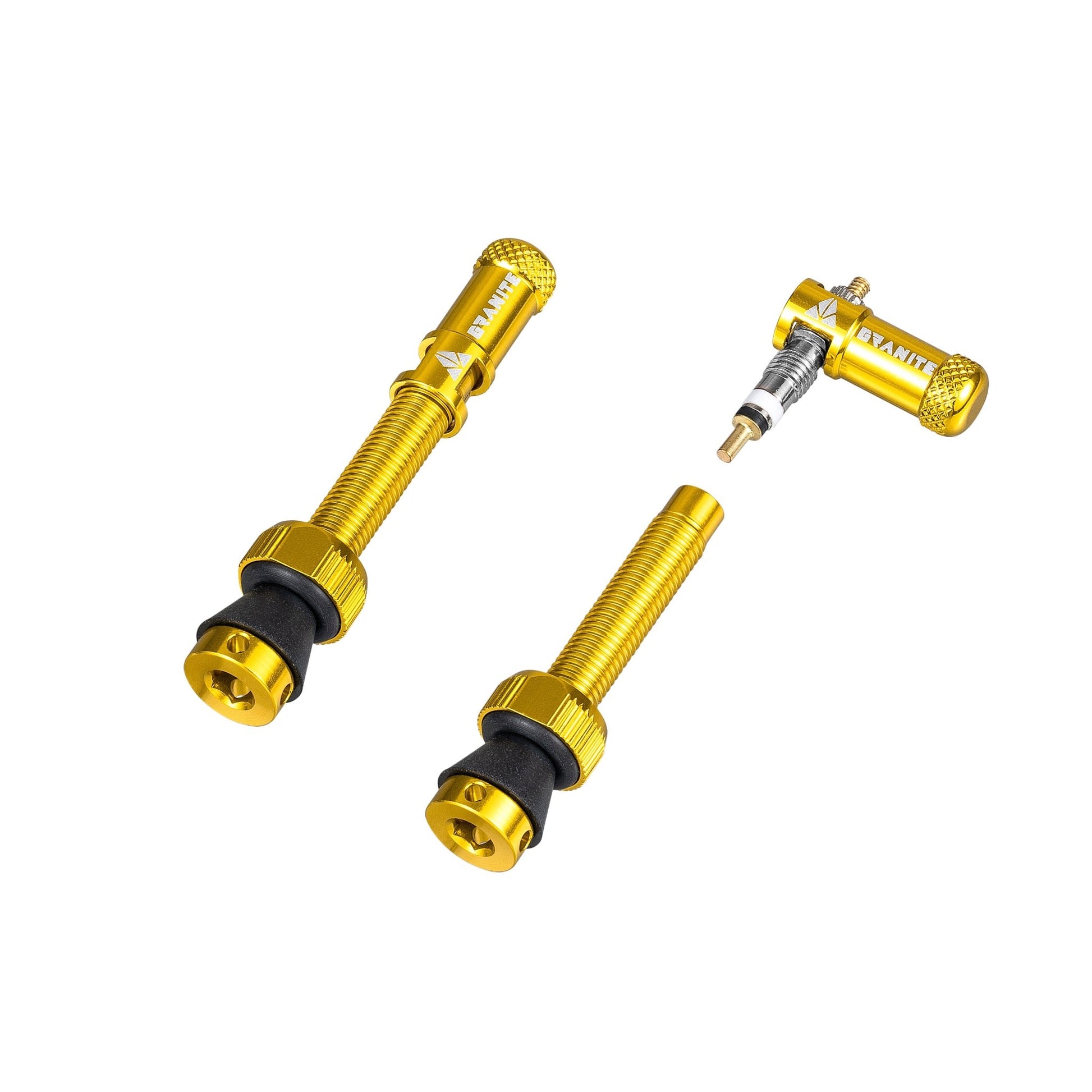 Granite Juicy Nipple Presta Valve Cap and Stem Set - Gold - 