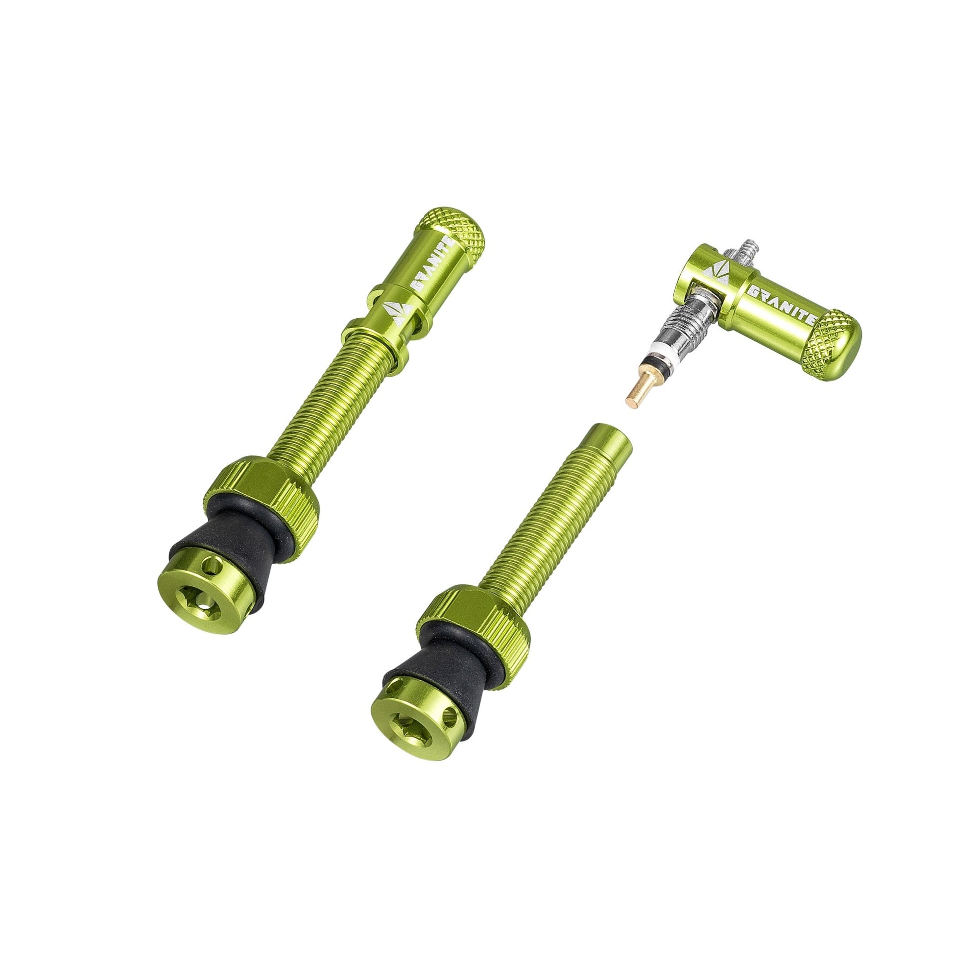 Granite Juicy Nipple Presta Valve Cap and Stem Set - Green - 