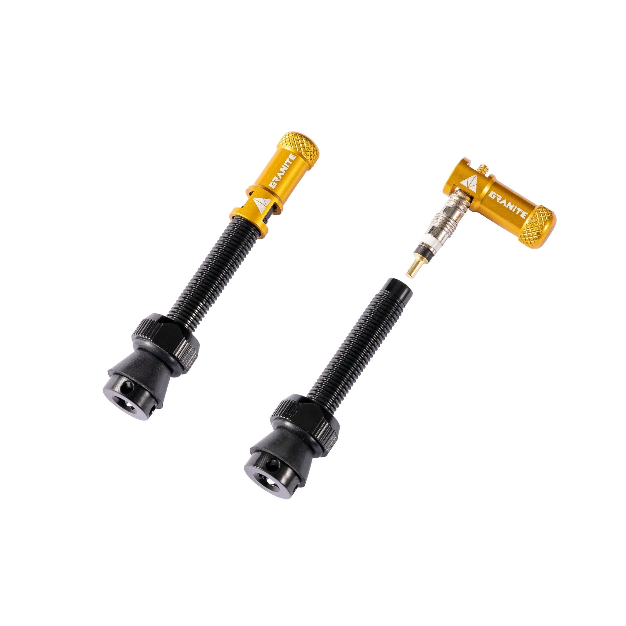 Granite Juicy Nipples Presta Valve Core Remover Cap and Stem Set for Bike & Bicycle,  - Gold/Black/Alloy