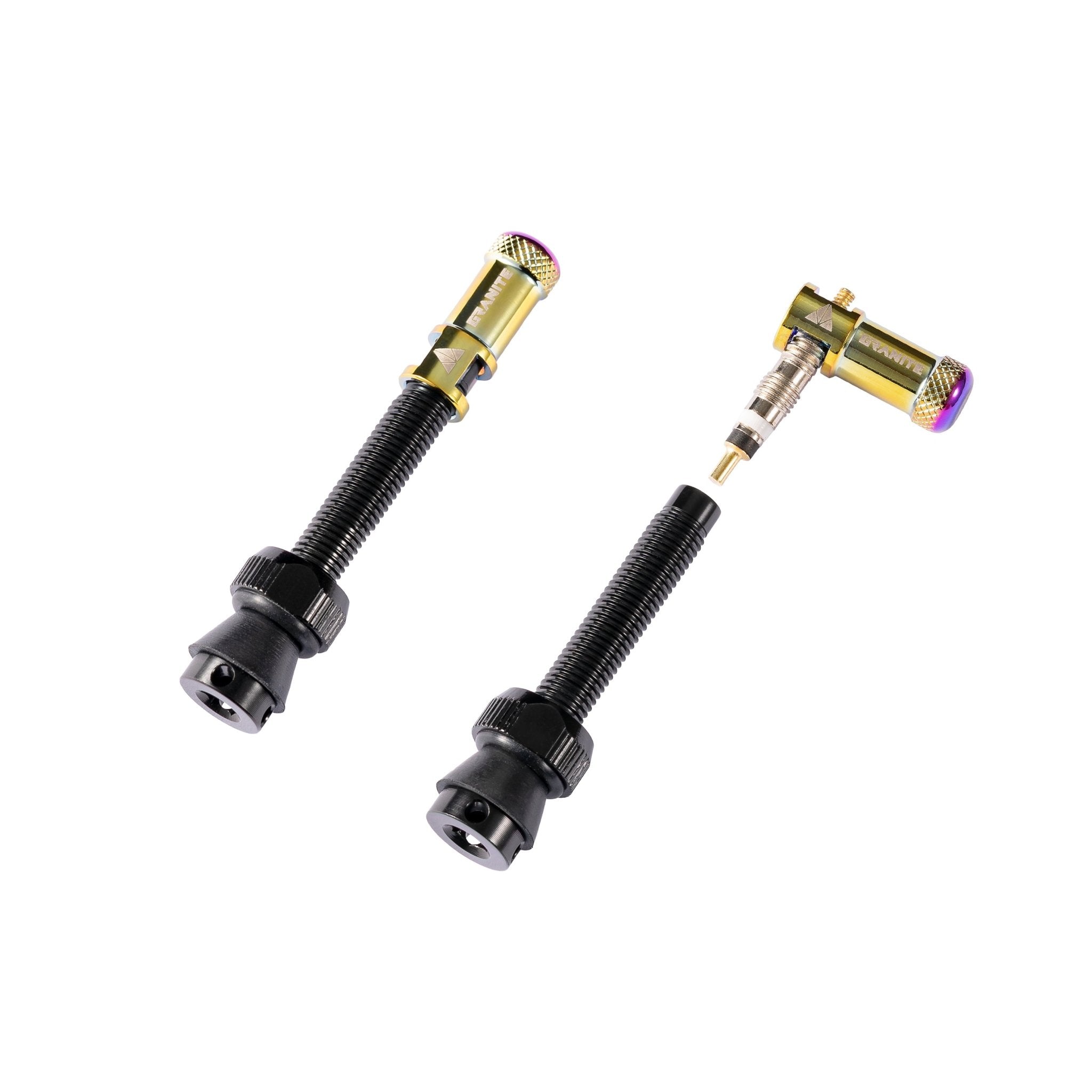 Granite Juicy Nipples Presta Valve Core Remover Cap and Stem Set for Bike & Bicycle,  - Oil Slick/Black/Alloy