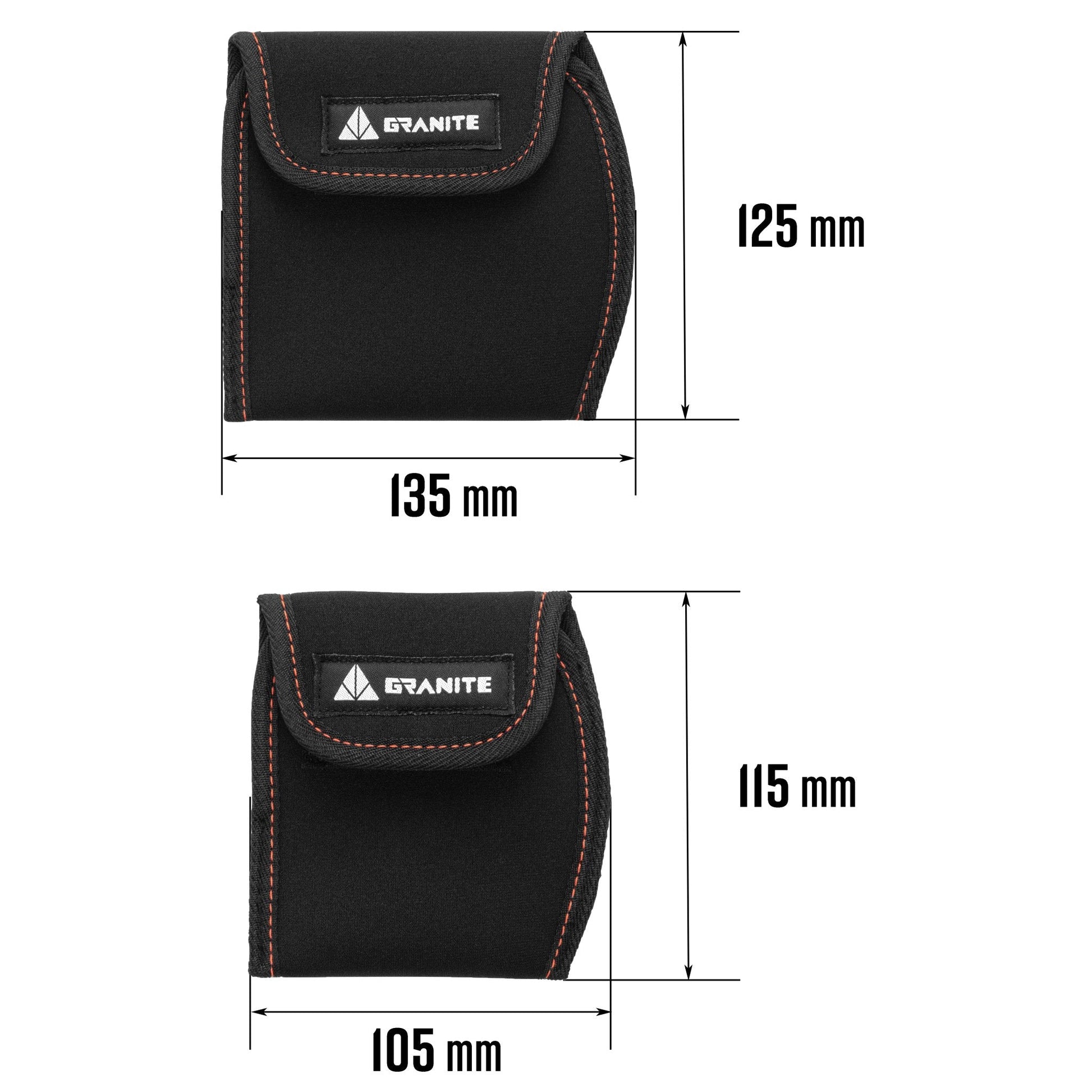 Pita Pedal Covers in large and small, showing dimensions of 135mm x 125mm for the larger and 105mm x 115mm for the smaller.