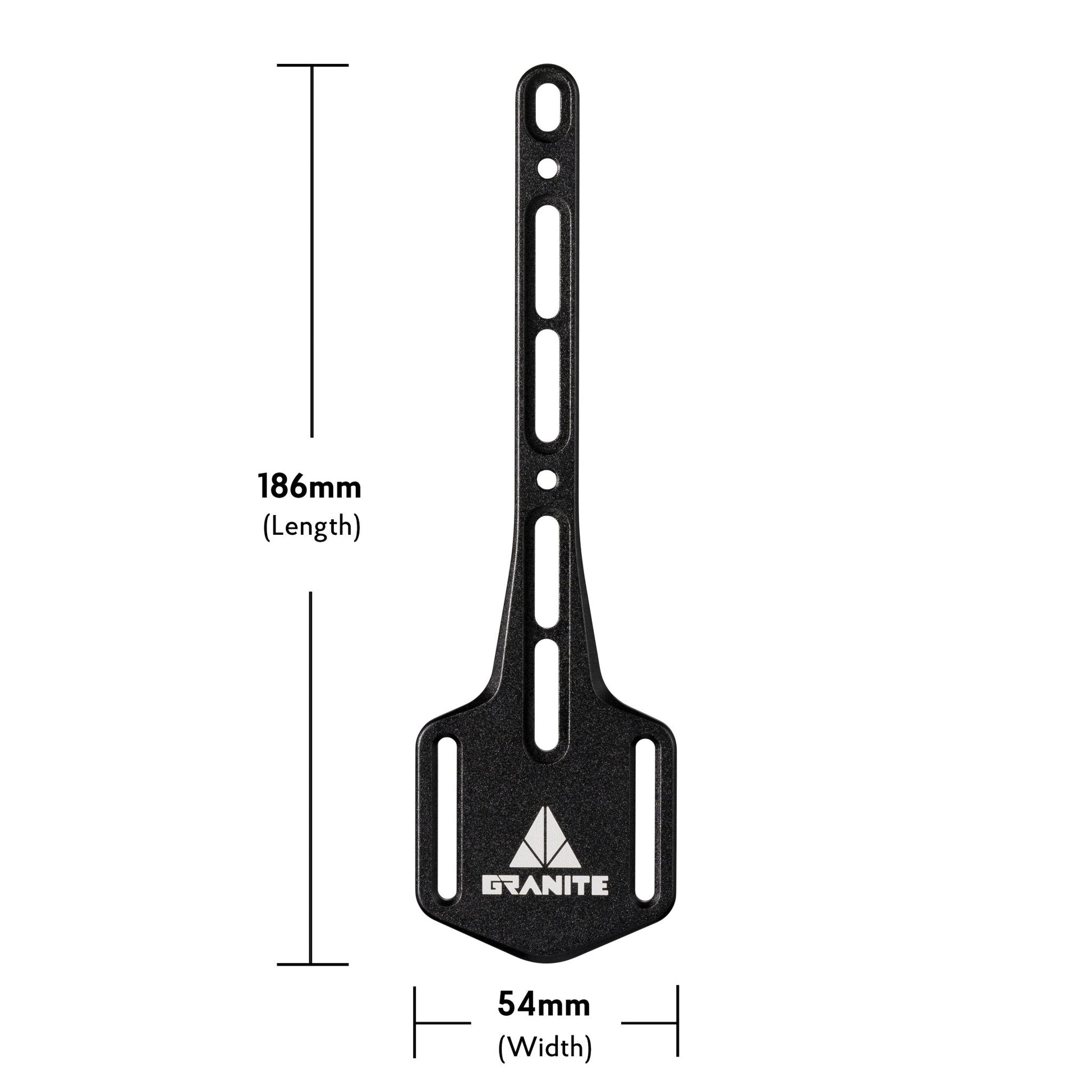 Mounting plate of Granite Portaledge XE Strap Mount with measurements: 186mm length, 54mm width.