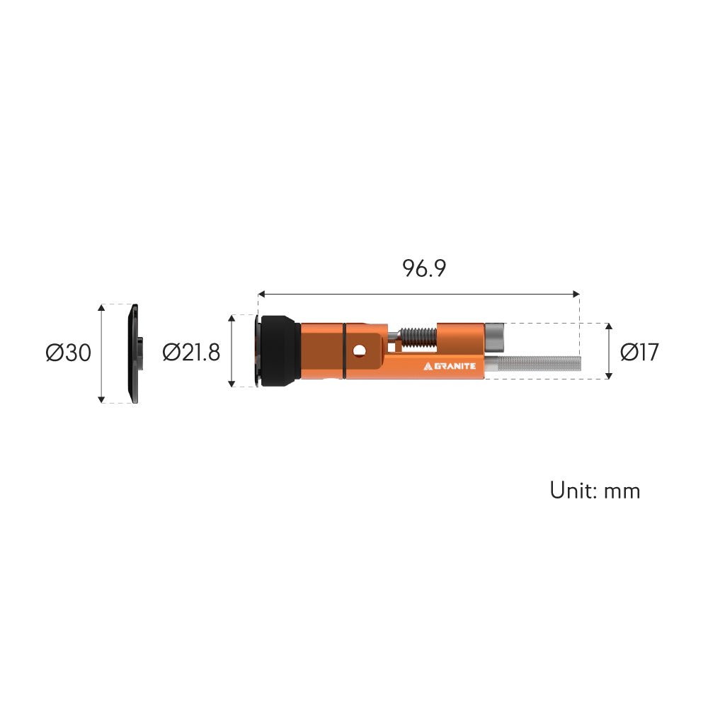 Technical diagram of the Granite Design Stash Chain Repair Tool Kit: orange
