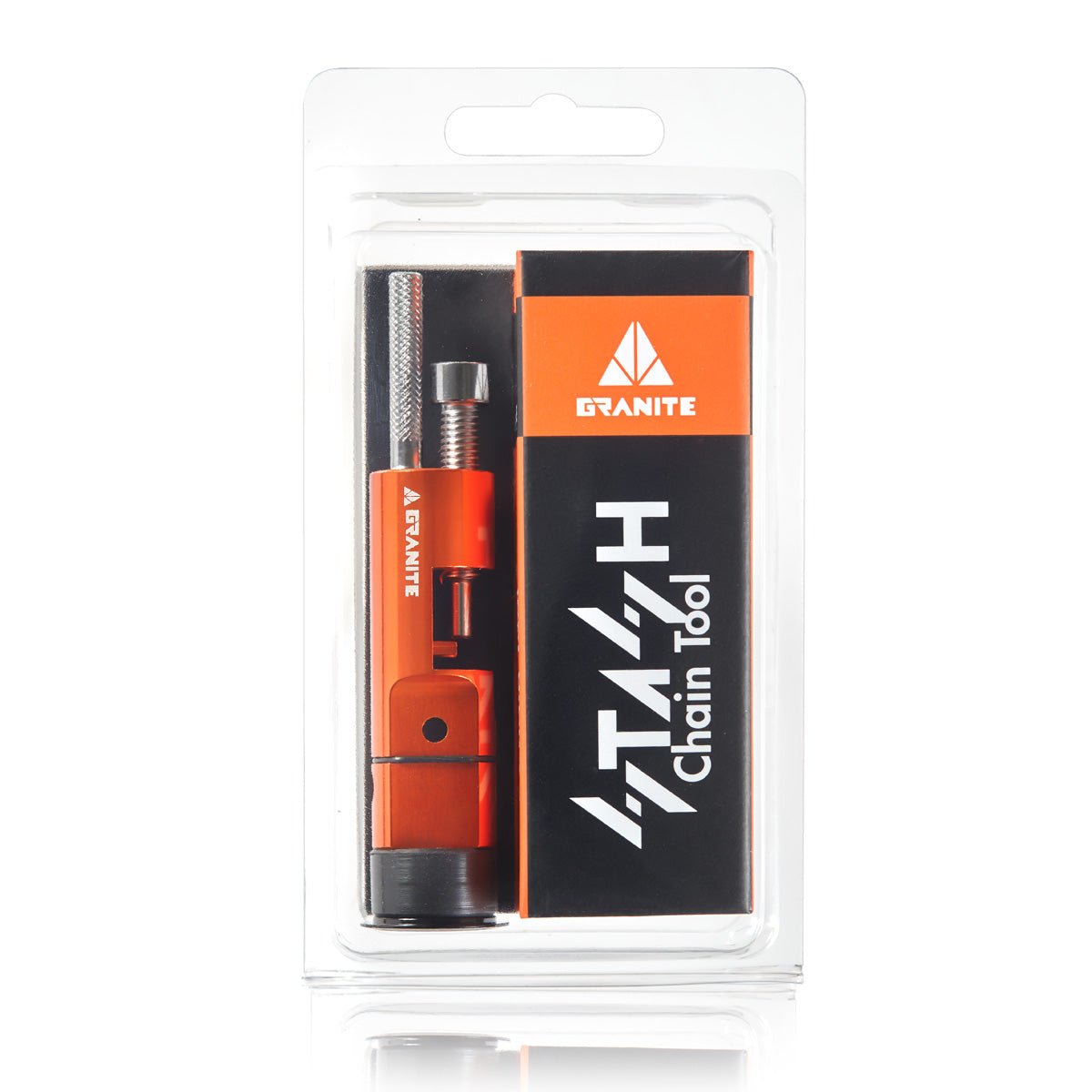 Granite Stash Chain Tool in orange packaging, featuring a compact chain repair tool for easy storage and portability.