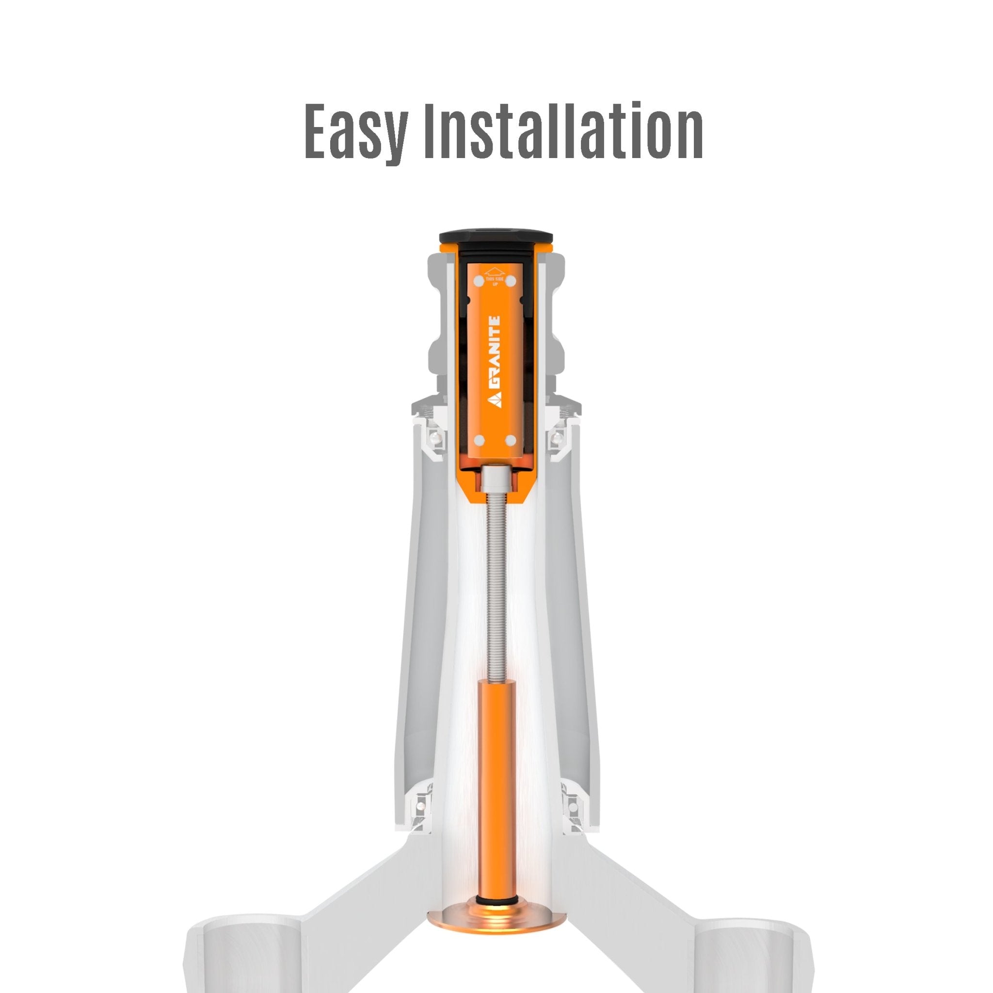 Cross-sectional view showing easy installation of Granite toolkit inside a bike steerer tube.