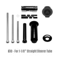 Stash Multi Tool Kit components for 1-1/8” straight steerer tube, including bolts, holder, cap, and other parts for assembly.