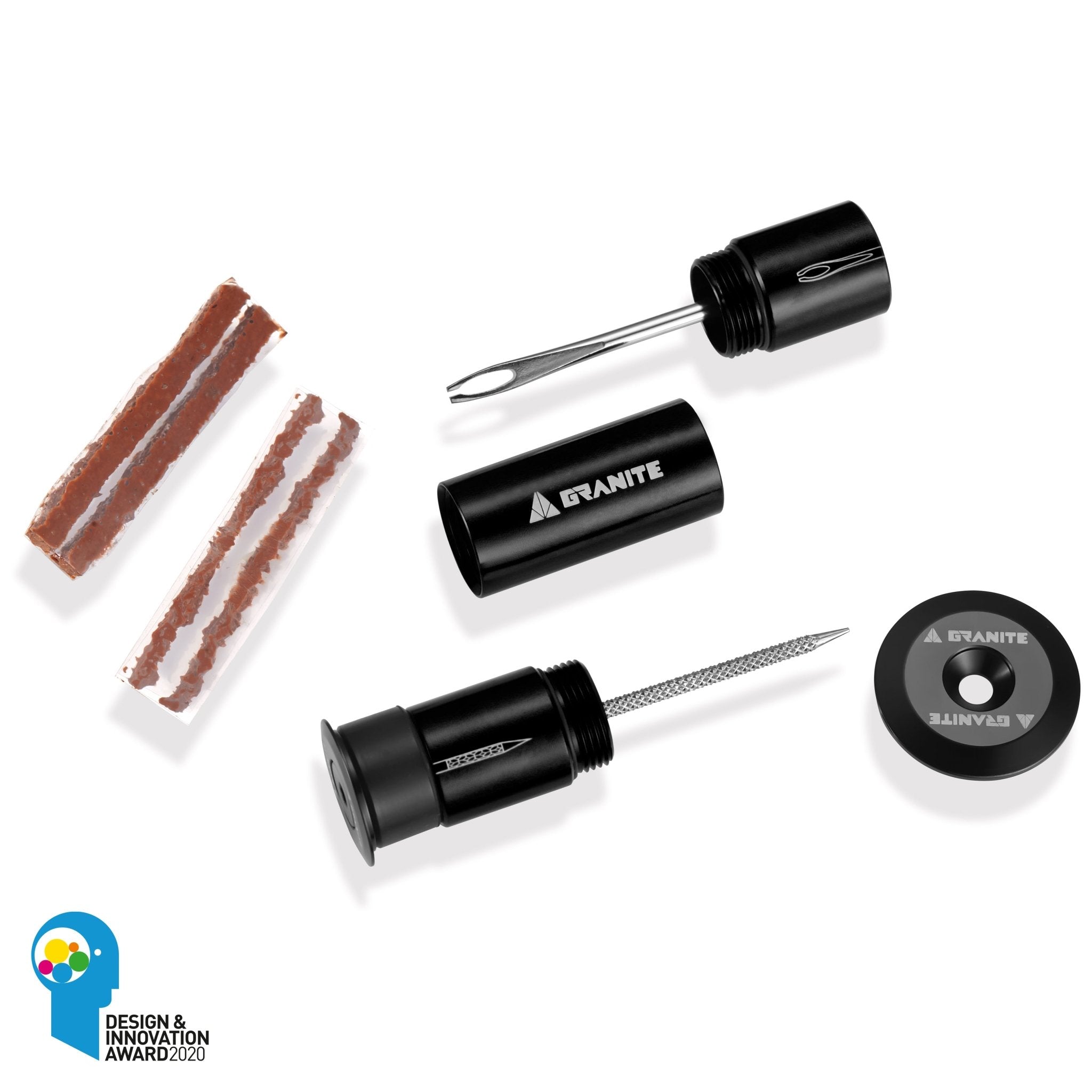 Granite Stash Tubeless Tire Plug Kit | Bike & MTB Handlebar Hidden Tool - Black -
